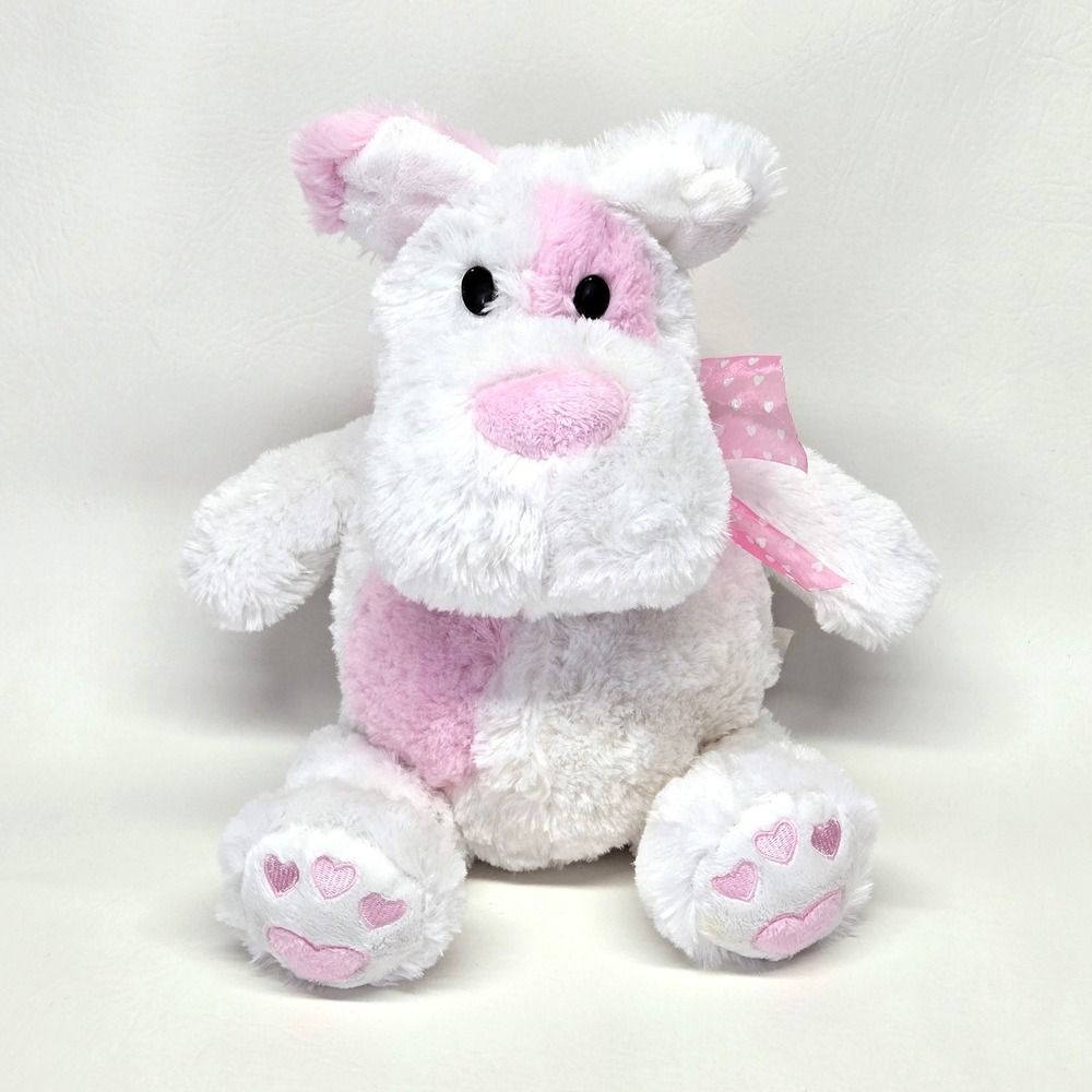 Nova World Puppy Dog Plush White Pink Spot Ears Stuffed Animal Hearts Feet 14"